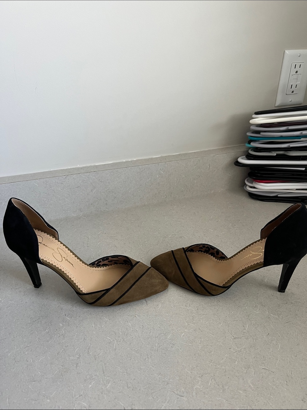 Jessica Simpson Two-Tone Suede D'Orsay Pumps in Brown and Black